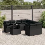 Set mobilier de grădină cu perne, 9 piese, negru, poliratan GartenMobel Dekor