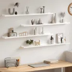 Rafturi de perete, 4 buc., alb extralucios, 100x9x3 cm GartenMobel Dekor