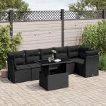Set canapele de grădină cu perne, 7 piese, negru, poliratan GartenMobel Dekor
