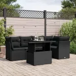 Set mobilier de grădină cu perne, 6 piese, negru, poliratan GartenMobel Dekor