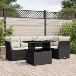 Set mobilier de grădină cu perne, 6 piese, negru, poliratan GartenMobel Dekor