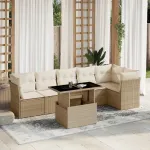 Set canapele de grădină, 7 piese, cu perne, bej, poliratan GartenMobel Dekor