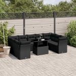 Set canapele de grădină cu perne, 10 piese, negru, poliratan GartenMobel Dekor