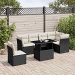 Set canapele de grădină cu perne, 7 piese, negru, poliratan GartenMobel Dekor