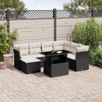 Set mobilier de grădină cu perne, 8 piese, negru, poliratan GartenMobel Dekor