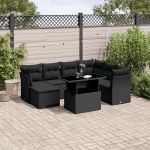 Set mobilier de grădină cu perne, 8 piese, negru, poliratan GartenMobel Dekor