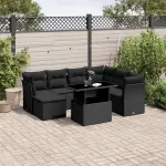 Set mobilier de grădină cu perne, 8 piese, negru, poliratan GartenMobel Dekor