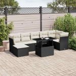 Set mobilier de grădină cu perne, 8 piese, negru, poliratan GartenMobel Dekor