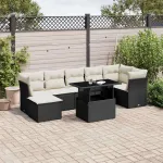 Set mobilier de grădină cu perne, 8 piese, negru, poliratan GartenMobel Dekor