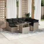 Set mobilier de grădină cu perne, 8 piese gri deschis poliratan GartenMobel Dekor