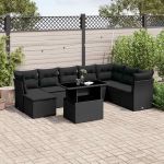 Set mobilier de grădină cu perne, 9 piese, negru, poliratan GartenMobel Dekor