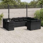 Set canapele de grădină cu perne, 10 piese, negru, poliratan GartenMobel Dekor