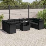 Set canapele de grădină cu perne, 11 piese, negru, poliratan GartenMobel Dekor