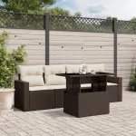 Set canapele de grădină cu perne, 5 piese, maro, poliratan GartenMobel Dekor