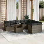 Set mobilier de grădină cu perne, 10 piese, gri, poliratan GartenMobel Dekor