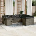 Set mobilier de grădină cu perne, 10 piese, gri, poliratan GartenMobel Dekor