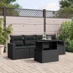 Set mobilier de grădină cu perne, 5 piese, negru, poliratan GartenMobel Dekor