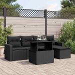 Set mobilier de grădină cu perne, 6 piese, negru, poliratan GartenMobel Dekor