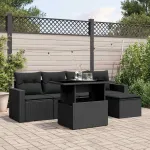 Set mobilier de grădină cu perne, 6 piese, negru, poliratan GartenMobel Dekor