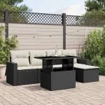 Set mobilier de grădină cu perne, 6 piese, negru, poliratan GartenMobel Dekor