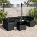 Set mobilier de grădină cu perne, 8 piese, negru, poliratan GartenMobel Dekor
