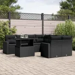 Set mobilier de grădină cu perne, 9 piese, negru, poliratan GartenMobel Dekor