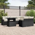 Set mobilier de grădină cu perne, 9 piese, negru, poliratan GartenMobel Dekor