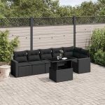 Set canapele de grădină cu perne, 7 piese, negru, poliratan GartenMobel Dekor