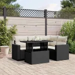Set mobilier de grădină cu perne, 5 piese, negru, poliratan GartenMobel Dekor