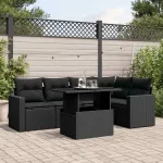 Set mobilier de grădină cu perne, 6 piese, negru, poliratan GartenMobel Dekor