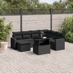 Set mobilier de grădină cu perne, 8 piese, negru, poliratan GartenMobel Dekor