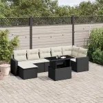 Set mobilier de grădină cu perne, 8 piese, negru, poliratan GartenMobel Dekor