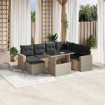 Set mobilier de grădină cu perne, 8 piese gri deschis poliratan GartenMobel Dekor