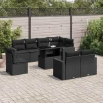 Set mobilier de grădină cu perne, 9 piese, negru, poliratan GartenMobel Dekor
