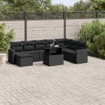 Set mobilier de grădină cu perne, 9 piese, negru, poliratan GartenMobel Dekor
