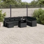 Set mobilier de grădină cu perne, 9 piese, negru, poliratan GartenMobel Dekor