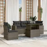 Set mobilier grădină cu perne, 6 piese, gri, poliratan GartenMobel Dekor