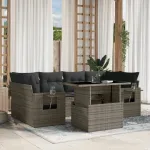 Set canapele de grădină, 7 piese, cu perne, gri, poliratan GartenMobel Dekor