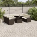 Set canapele de grădină cu perne, 10 piese, maro, poliratan GartenMobel Dekor