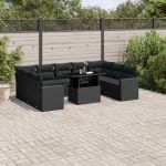 Set canapele de grădină cu perne, 10 piese, negru, poliratan GartenMobel Dekor