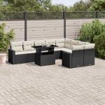 Set canapele de grădină cu perne, 10 piese, negru, poliratan GartenMobel Dekor