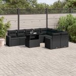 Set canapele de grădină cu perne, 10 piese, negru, poliratan GartenMobel Dekor