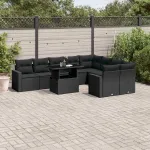 Set canapele de grădină cu perne, 10 piese, negru, poliratan GartenMobel Dekor