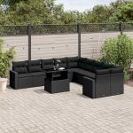 Set canapele de grădină cu perne, 11 piese, negru, poliratan GartenMobel Dekor