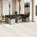 Set canapele de grădină cu perne 10 piese gri deschis poliratan GartenMobel Dekor