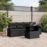 Set mobilier de grădină cu perne, 5 piese, negru, poliratan GartenMobel Dekor