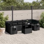Set mobilier de grădină cu perne, 8 piese, negru, poliratan GartenMobel Dekor