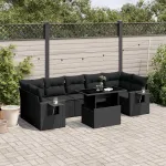 Set mobilier de grădină cu perne, 8 piese, negru, poliratan GartenMobel Dekor