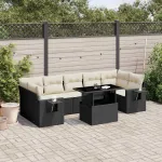 Set mobilier de grădină cu perne, 8 piese, negru, poliratan GartenMobel Dekor