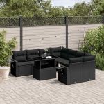 Set mobilier de grădină cu perne, 9 piese, negru, poliratan GartenMobel Dekor